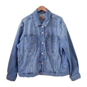 Pilcro Jean Jacket Women M Blue Comeback Boyfriend Denim Anthro Oversize Stretch